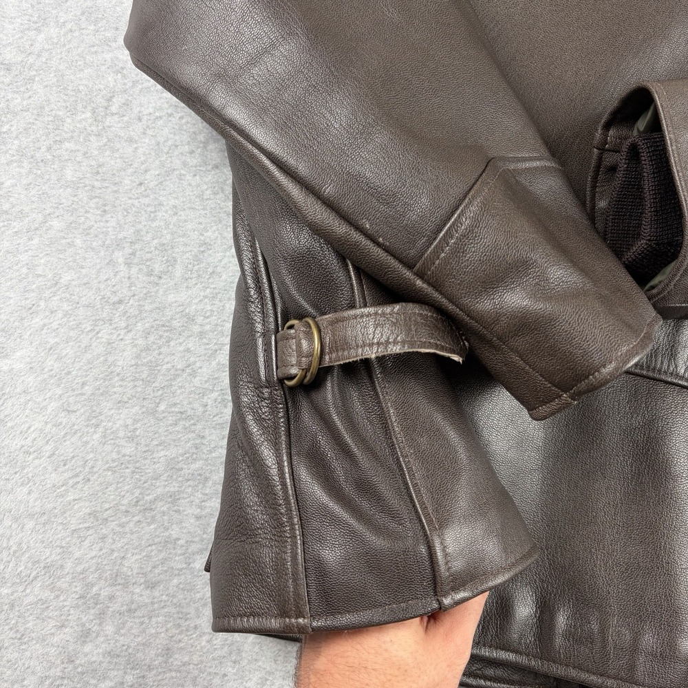 Vtg LL Bean Jacket Mens Medium Brown Leather Sherpa Pile Lined Bomber 90s USA - Picture 9 of 14